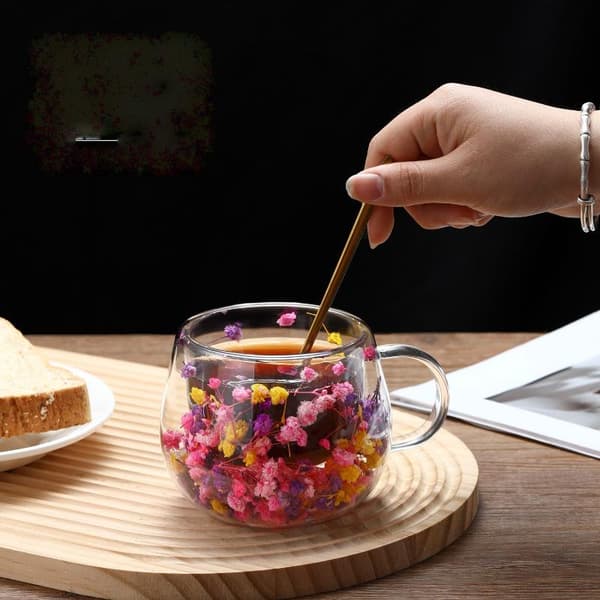 1 stk. 150/300 ml dobbeltlags tørret blomst glaskop kaffekop med A11