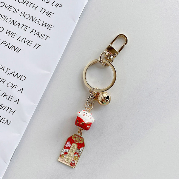 e Fortune Lucky Cat nøkkelring med Bell Keramikk nøkkelring Bil B A2