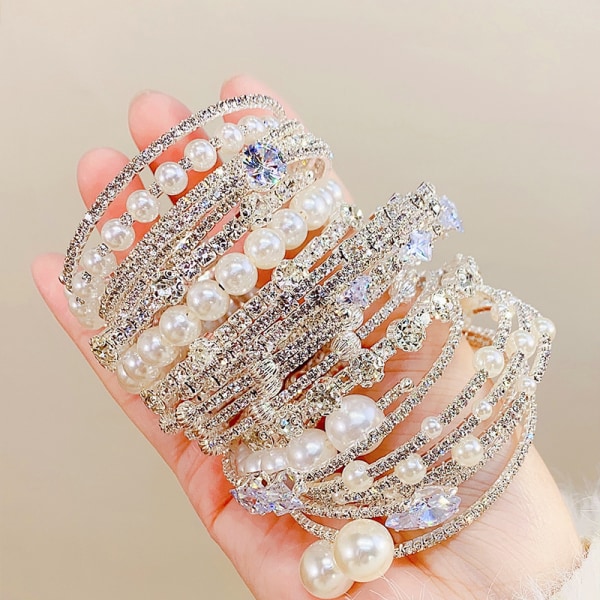 Elegant Crystal Imitation Pearl Armband Multilayer Stretchable A2