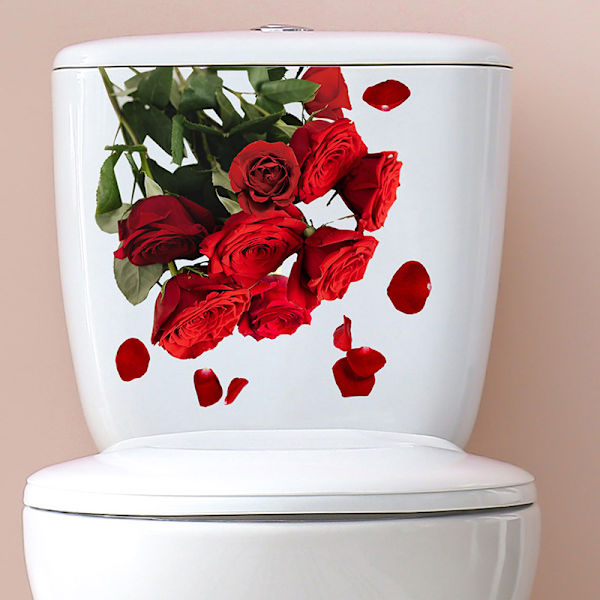Rosor Toalettsits Stickers Röda Blommor Toalettlock Dekaler DIY Re