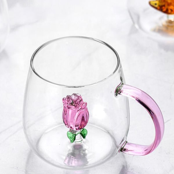 3D Rose Glas Cup Med Handtag Hushållens Frukost Cup För Juice B