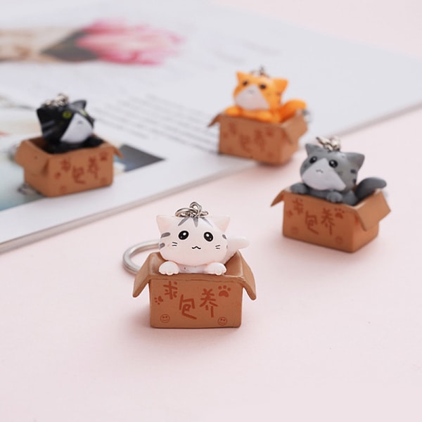 Creative e Little Cat Box nøkkelring for kvinner menn nøkkelring bag C Gray