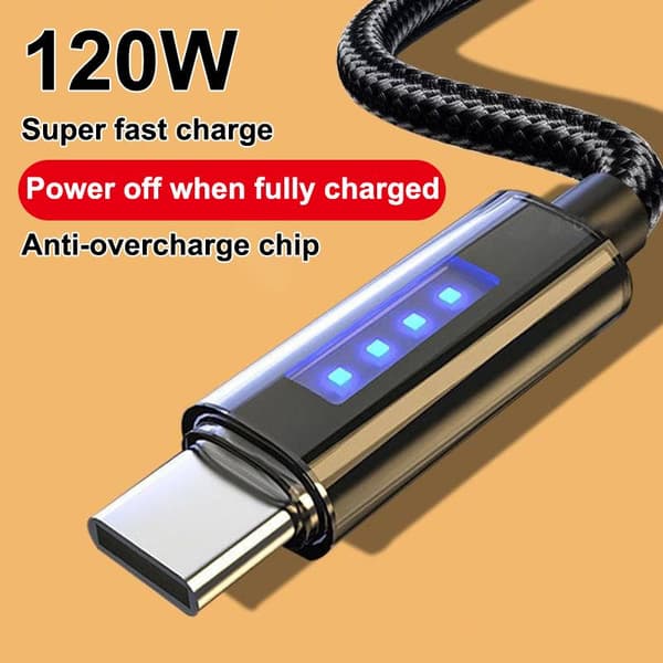 120W 6A Superrask Ladekabel USB Datakabel Strøm Hurtiglading 1M