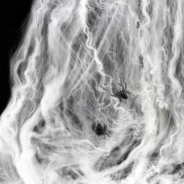 Halloween Spindelväv Med Spindlar Stretchbar Cobweb Skräck Par White