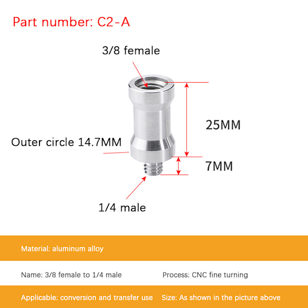 Konverteringsskrue 1/4 til 3/8 skrue Flash Stand Tripod Screw Adap A