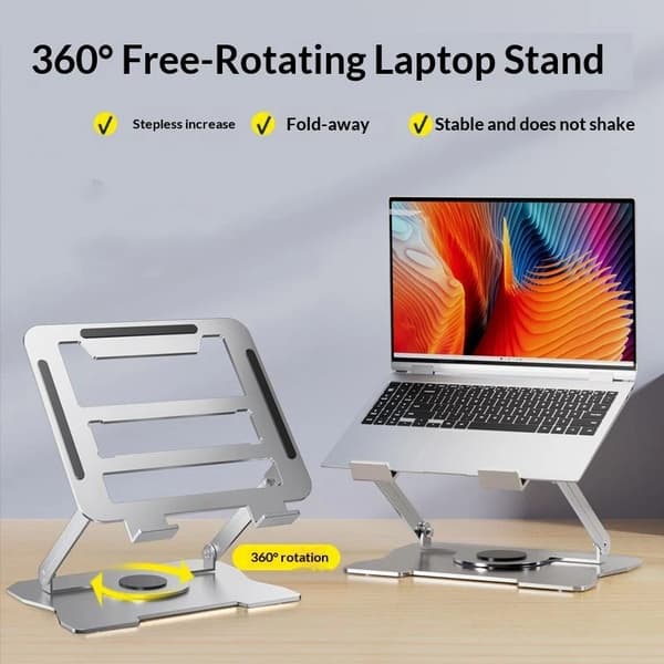 Bærbar stativ Tablet Holder 360° Roterende Højdejusterbar Metal ASilve Rotatable