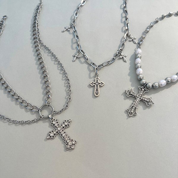 Fashion Retro perlehalskæde Christian Cross Clavicle Chain Swe A1