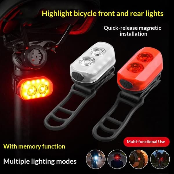 Främre bakre cykellampor uppladdningsbara cykel USB-blixtljus 1pair