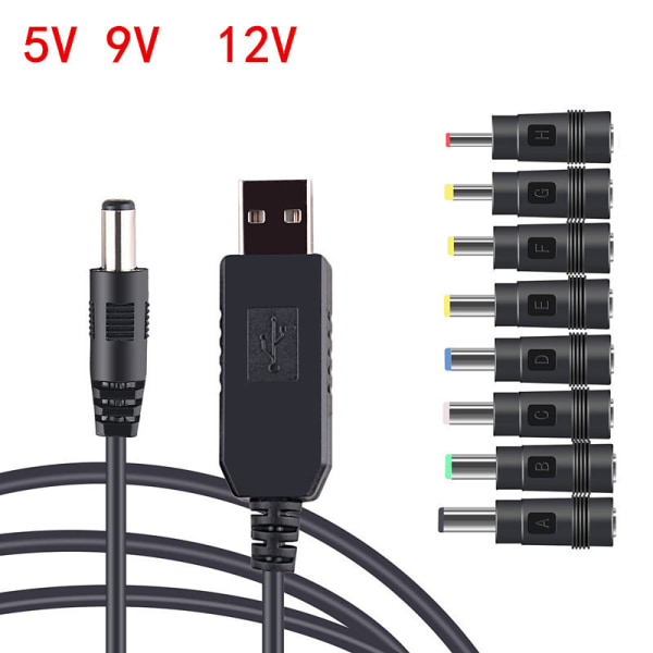USB til likestrømkabel 5V til 12V Boost Converter 8 adaptere USB A5