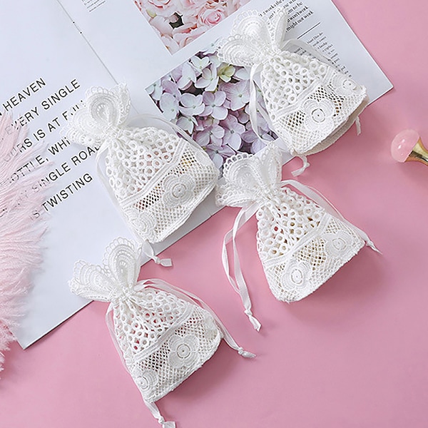 Rundt hull Lace Bag Smykker Oppbevaringspose Melkegarn Bundle Lomme