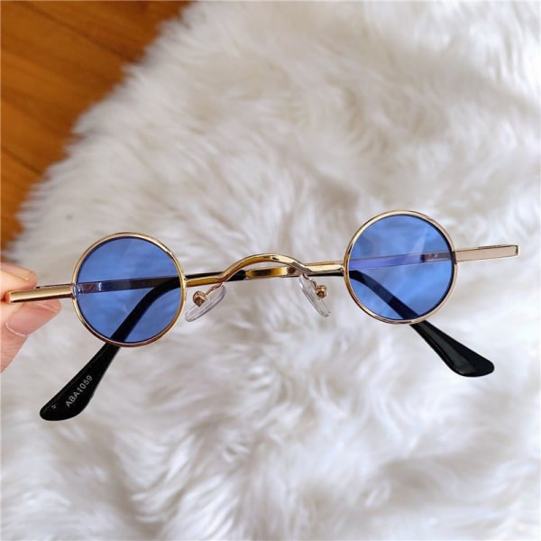 Vintage Punk runde solbriller Metall kvinnelige briller Ultra Sma Blue