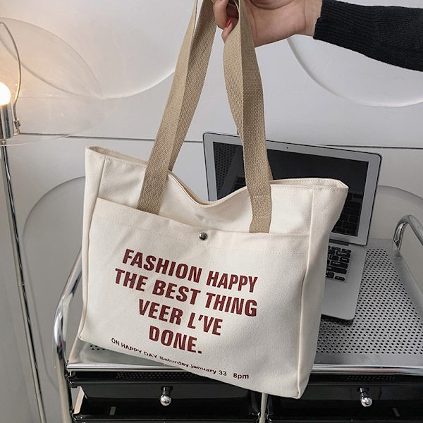 Canvas tygväskor för kvinnor Stor kapacitet enkel axelväska S Beige not lined