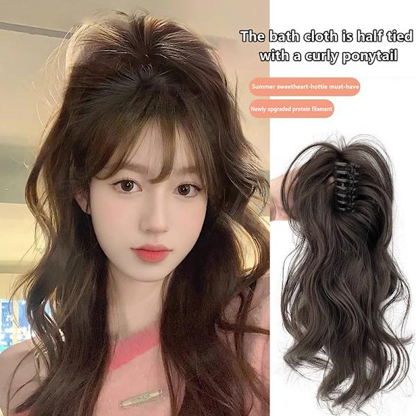 Synteettinen Claw Clip Ponytail Hiustenpidennykset Lyhyt Kihara Natura Black
