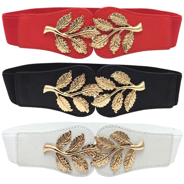 Elastisk slankebelte for kvinner mote retro metallbladskinn Red