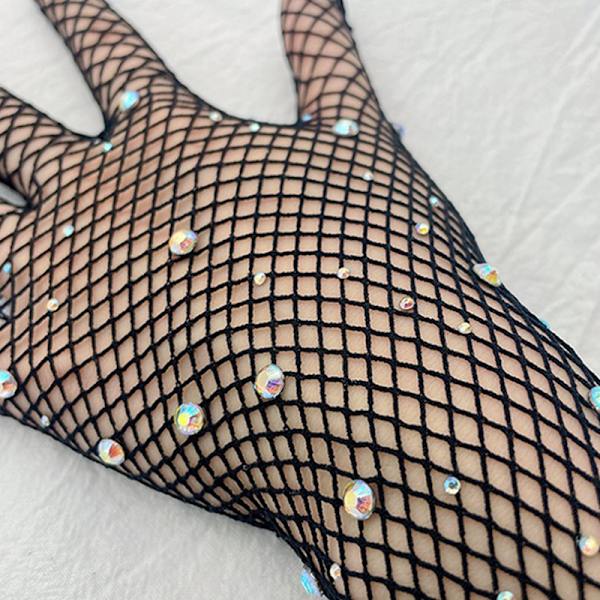 Svart Vit Röd Långa Mesh Handskar Med Rhinestones Hollow Fishin Red