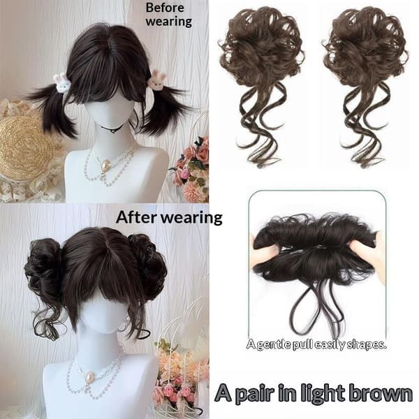 2 st lockig rörig bulle hårstycke scrunchie uppsättning täckhårförlängning Light brown