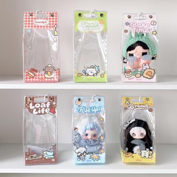 Kawaii Klar PVC Docka Display Väska e Tecknade Tryck Dammtät Fo Blue