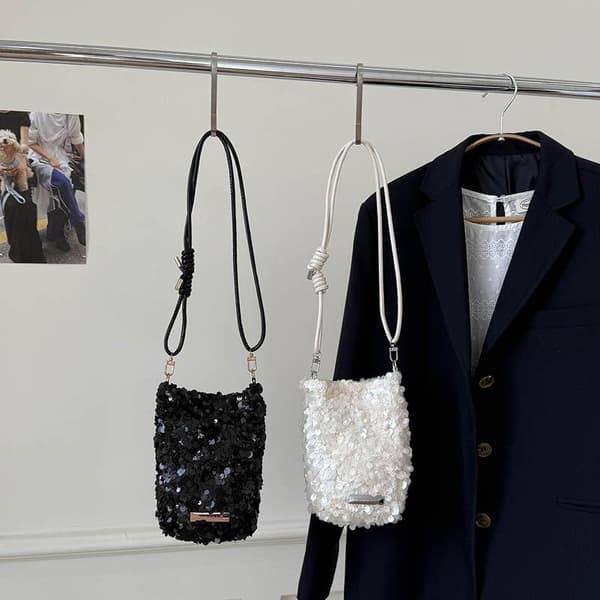 Mini skuldertaske med pailletter White