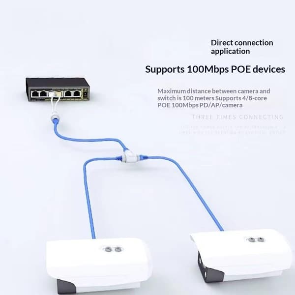2-i-1 POE Splitter 3-vejs RJ45-stik CCTV POE-adapter til I