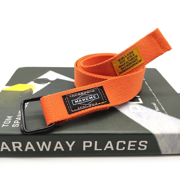 Mode Casual Mænd Canvas Bælte Dobbelt Ring Metal Spænde Waistba Orange