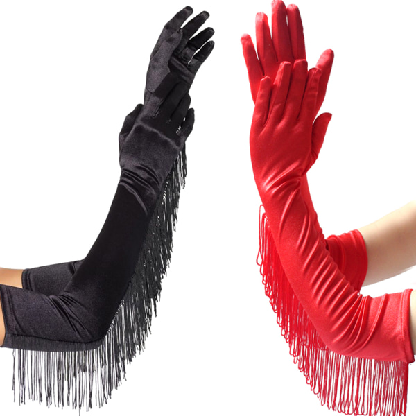 Ny forår efterår kvast stil kvinder lange handsker 49 cm lange Dinn Red
