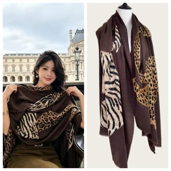 Dame Blød Varm Tørklæde Sjal Med Tiger Leopard Dyreprint Fo A3