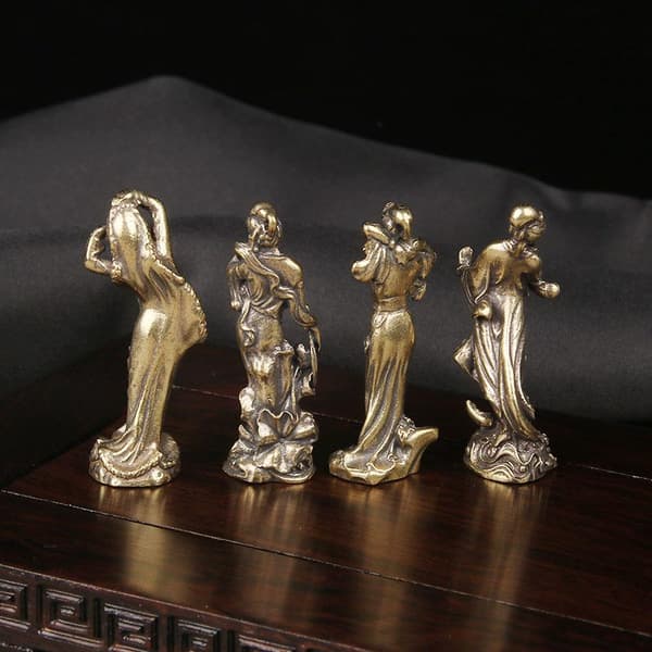 1/4 stk håndlaget solid messing fire gamle skjønnheter statue De A1