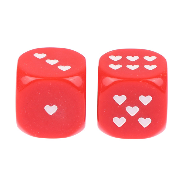 2kpl Uusi akryylinoppaa 25mm Punainen Valkoinen Sydämenmuotoinen Pip Dice Cube Red