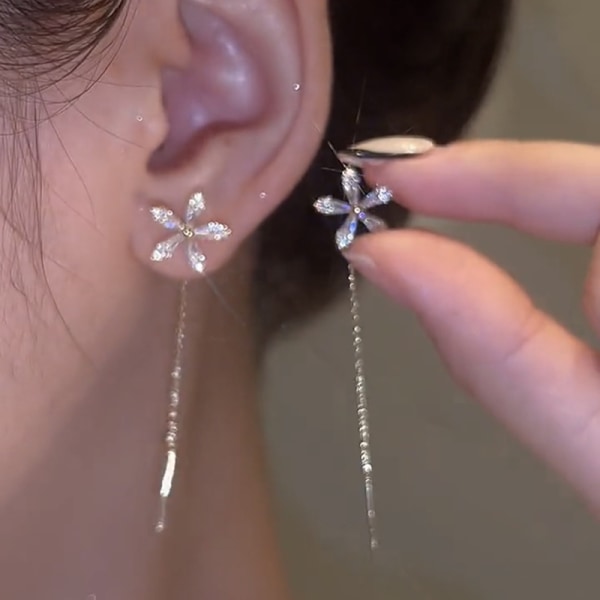1 Par Udsøgte Fashion Zircon Shining Flower Øreringe Lang Ta A1