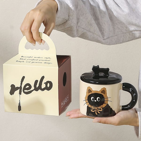e Katt Keramisk Mugg Med Lock Kaffekopp Drickskopp Kontorspresent 004