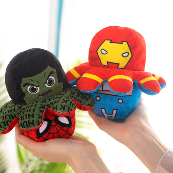 Flip Octopus Avengers Iron Man Spiderman plysjleketøy Reversible O A5