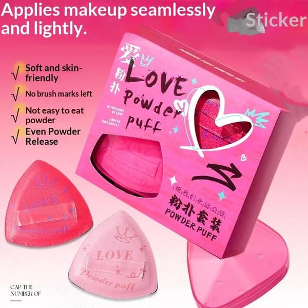 3 st rosa hjärtformade puderpuffar utan puderabsorption onesize