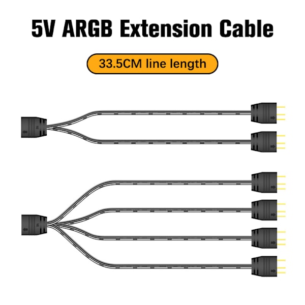 ARGB Splitter 5V 3 Pin 1 - 2/4 Universal 33,5 cm emolevy ARGB 1 to 2