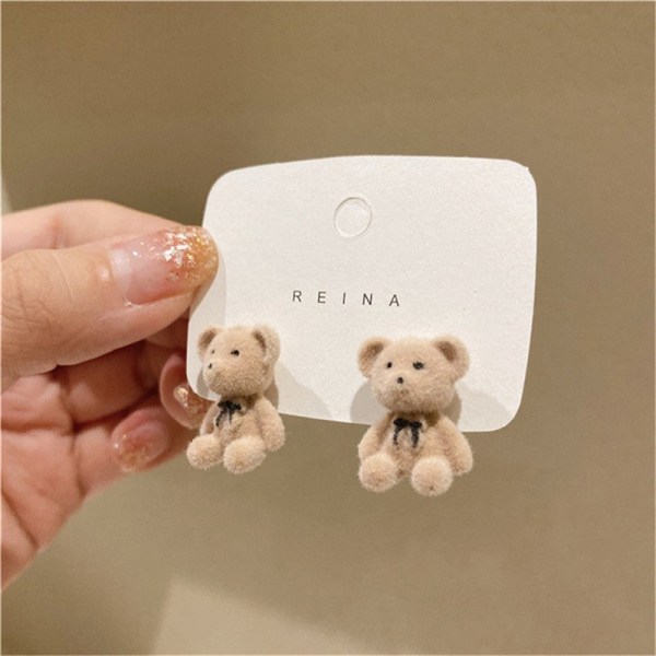 e Flocking Pehmo Bear Stud Korvakorut Tyttö Kawaii Animal Earring C