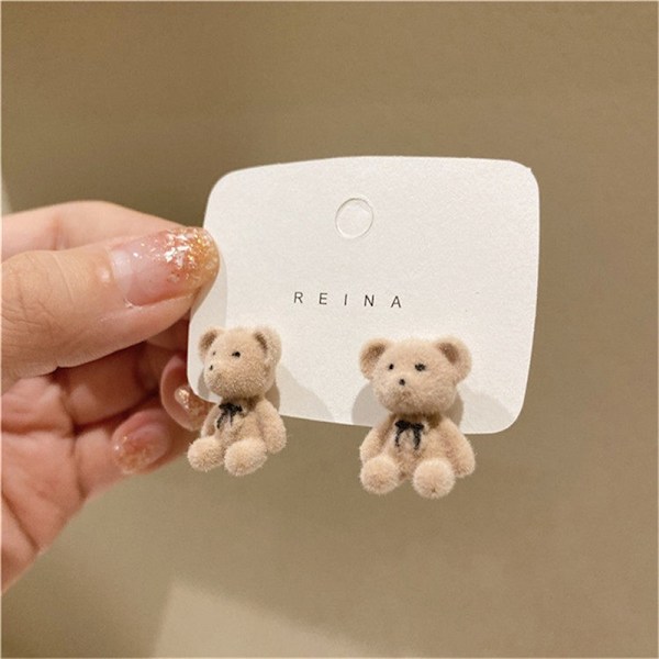 e Flocking Plys Bear Stud Øreringe Pige Kawaii Animal Ørering C