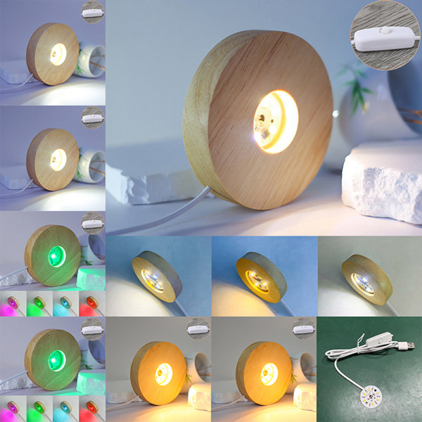 10cm træ lys base træ LED lys roterende display stand La 10cm Multicolor 1.5M
