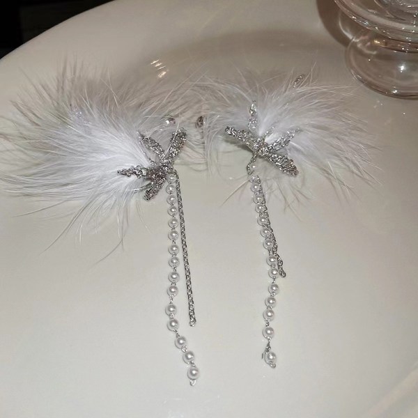 Uusi Bohemian Asymmetrical White Feather Tupsu Crystal Long Ear 4