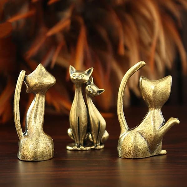1 stk antikk messing kattfigur mini metall kattestatue retro dyr A2
