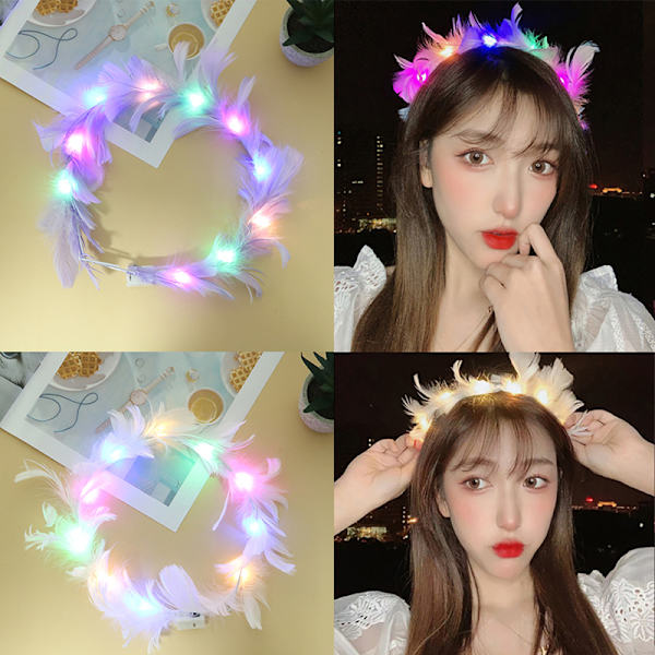 LED Feather Wreath Crown Light-Up Luminous Headdress för flickor 2(blue)