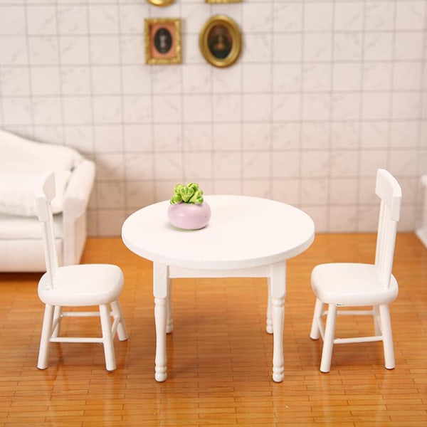 1/12 Dockhus Miniatyrmöbler Vit matbord i trä Ch Chair