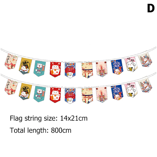 Style Lucky Cat Hanging String Flag Sushi Restaurant Bunting B D