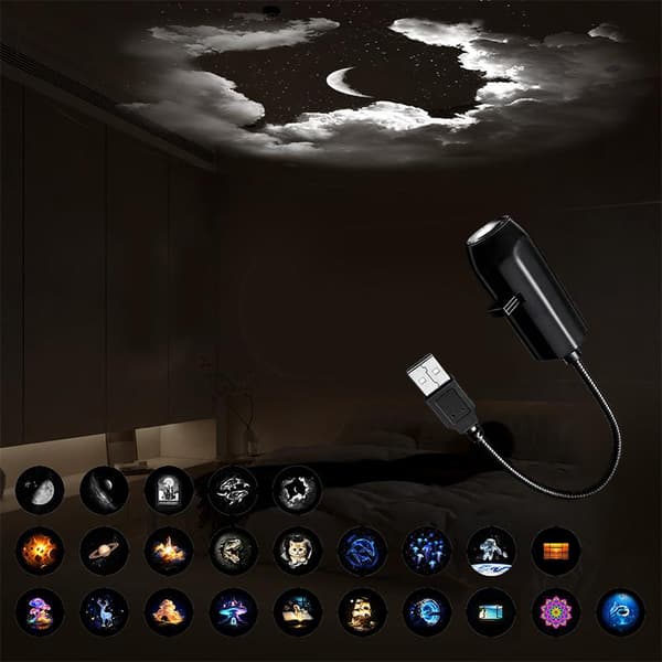 1 sett USB-plugg inn planetprojeksjonslampe innendørs dekorasjon atmosfære B
