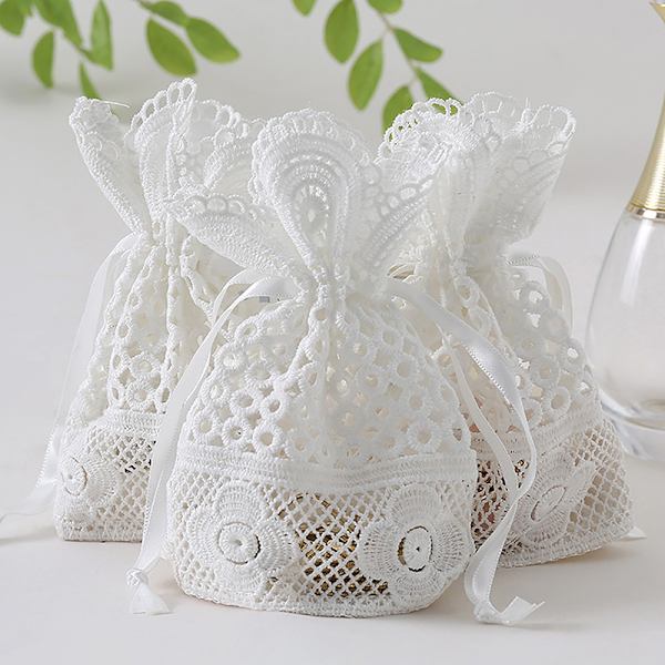 Rundt hull Lace Bag Smykker Oppbevaringspose Melkegarn Bundle Lomme