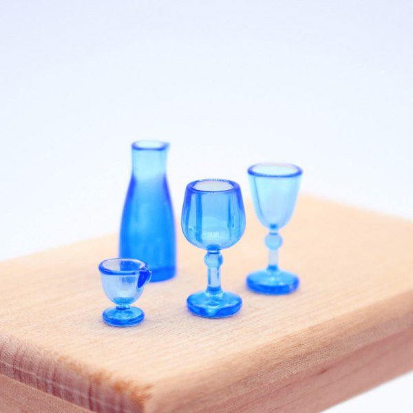 4st 1/12 Dollhouse Simulation Blue Wine Glass Goblet Set Dollh
