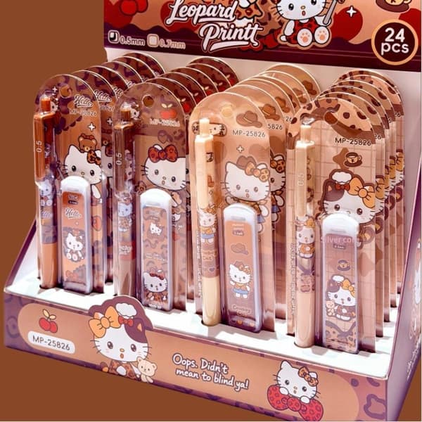 1/4/24 st Kawaii tecknad leopardmönstrad Hello Kitty mekanisk P A1