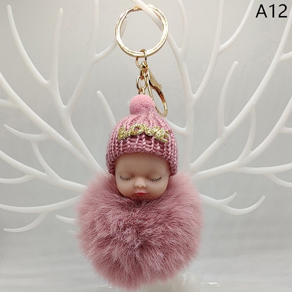 Sleeping Baby Avaimenperä ja Fluffy Pehmo Doll Avaimenperät Naisten Tytöt A12