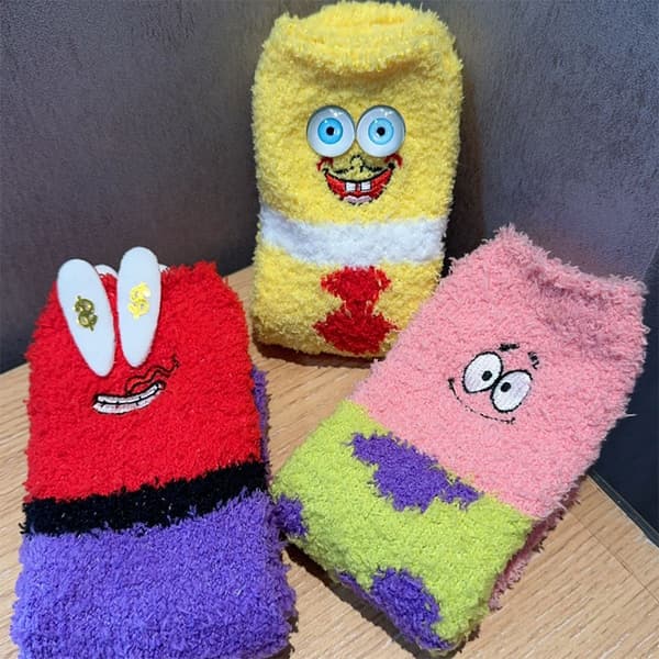 Vinter e tegneserie Svampebob Store Stjerne Korallfleece Sokker Kvinner A2