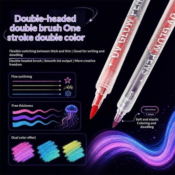 12/18 farver Dual Tip UV Glow Body Paint Marker Pen Vaskbar Fl A2