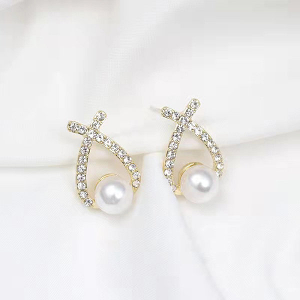 1 par kvinder retro perle øreringe Simple Letter X indlagt diamant