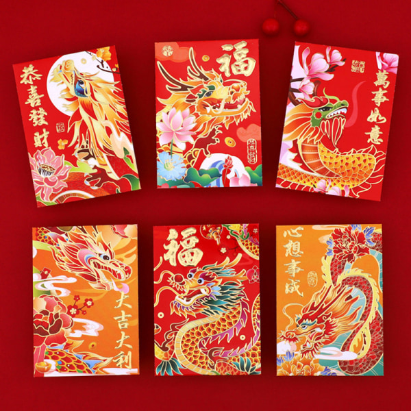 6 kpl Dragon Year Red Envelopes Lucky Money Bless Pocket New Yea A5